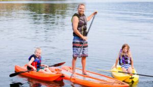 family kayaking