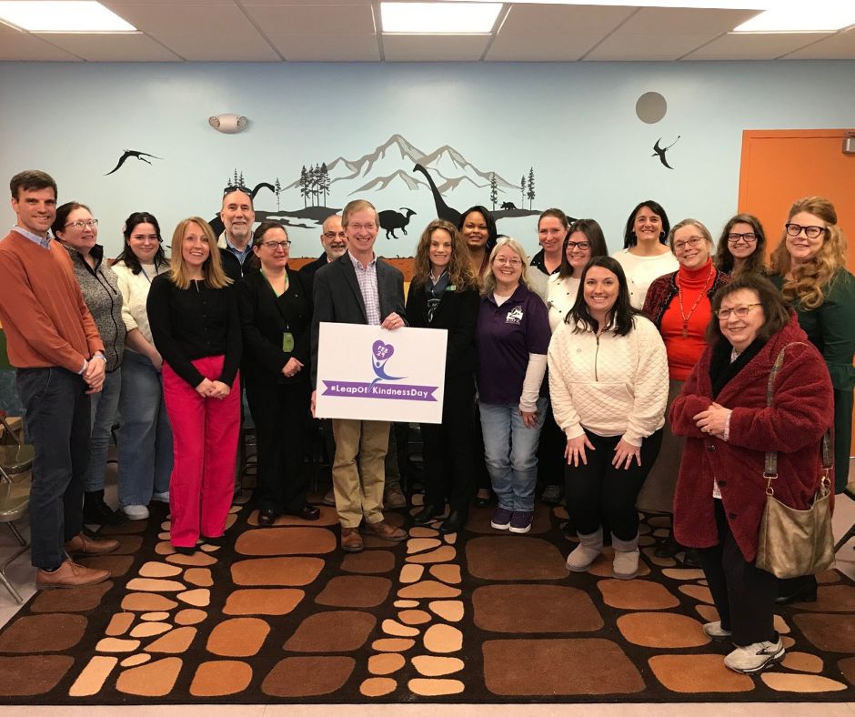 Members of the Saratoga County Chamber of Commerce Impact Sector Council pose for a Leap of Kindness Photo