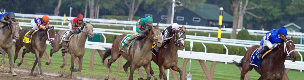 Horses racing on muddy track